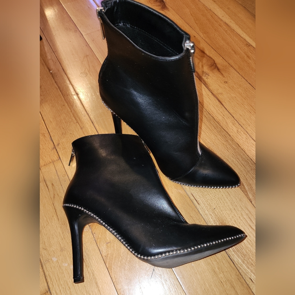 Elegant Black Stiletto Ankle Studded Boots